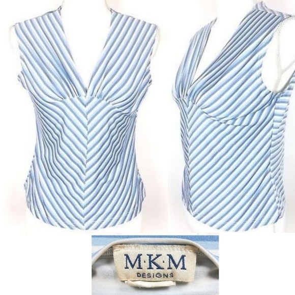MKM Designs Tops - * MKM sleeveless large v neck blue white stripes